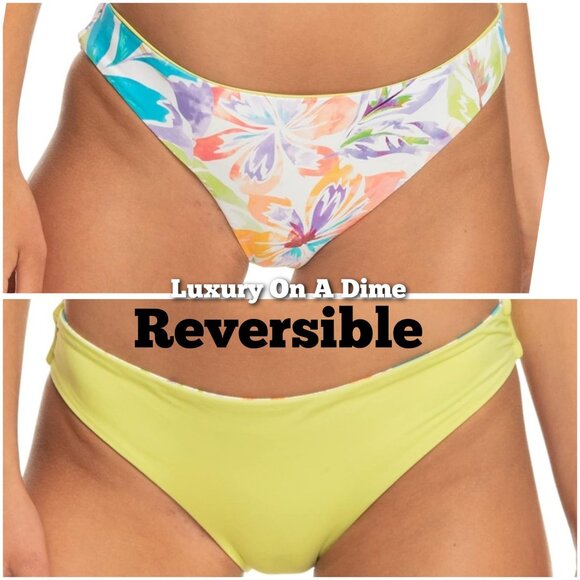 Roxy Bikini Bottom Reversible Retro Revo Snow White Pualani Floral Swimwear XS - Picture 1 of 9